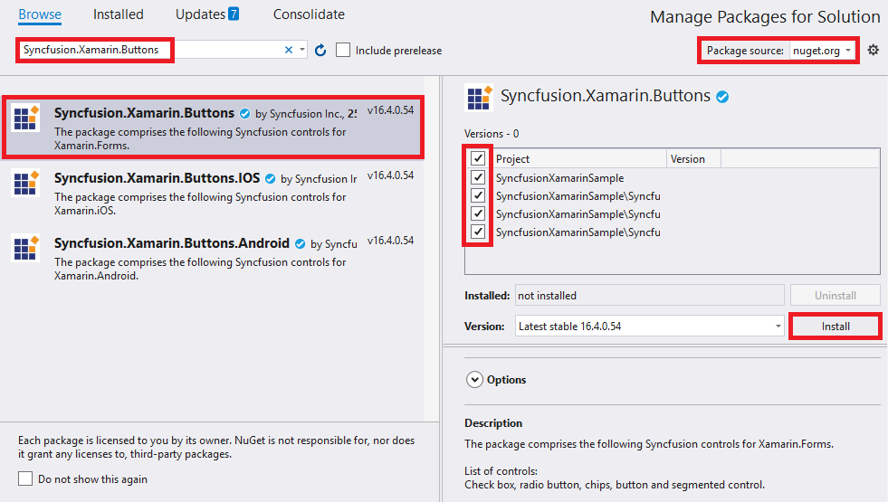 Adding SfSegmentedControl reference from NuGet